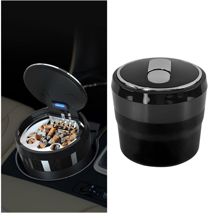 Sandfren Car Ashtray with Lid, Portable Mini Vehicle Smokeless Smoking Cylinder Cup Holder Ash Tray, Detachable Cigarette Trash Can with LED Blue Light, Universal Automotive Accessories(Black) - Image 1